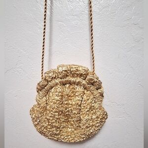 Grace Chuang Vintage Evening Crossbody Purse Gold  Crinkle 7"x8"
